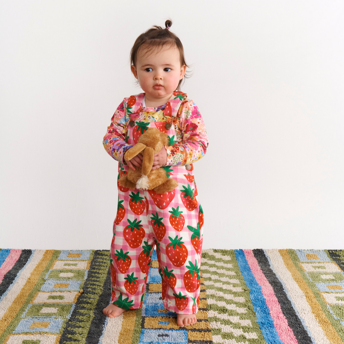 Organic Cotton Quilted Fleece Overalls - Strawberry Jam