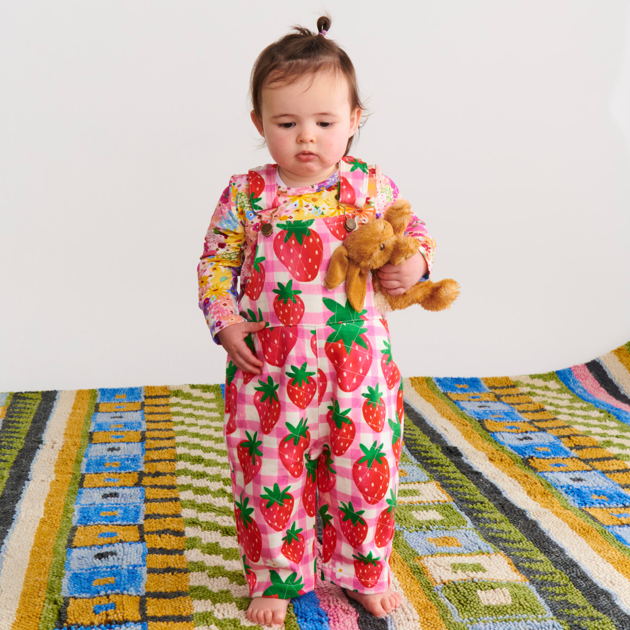 Organic Cotton Quilted Fleece Overalls - Strawberry Jam