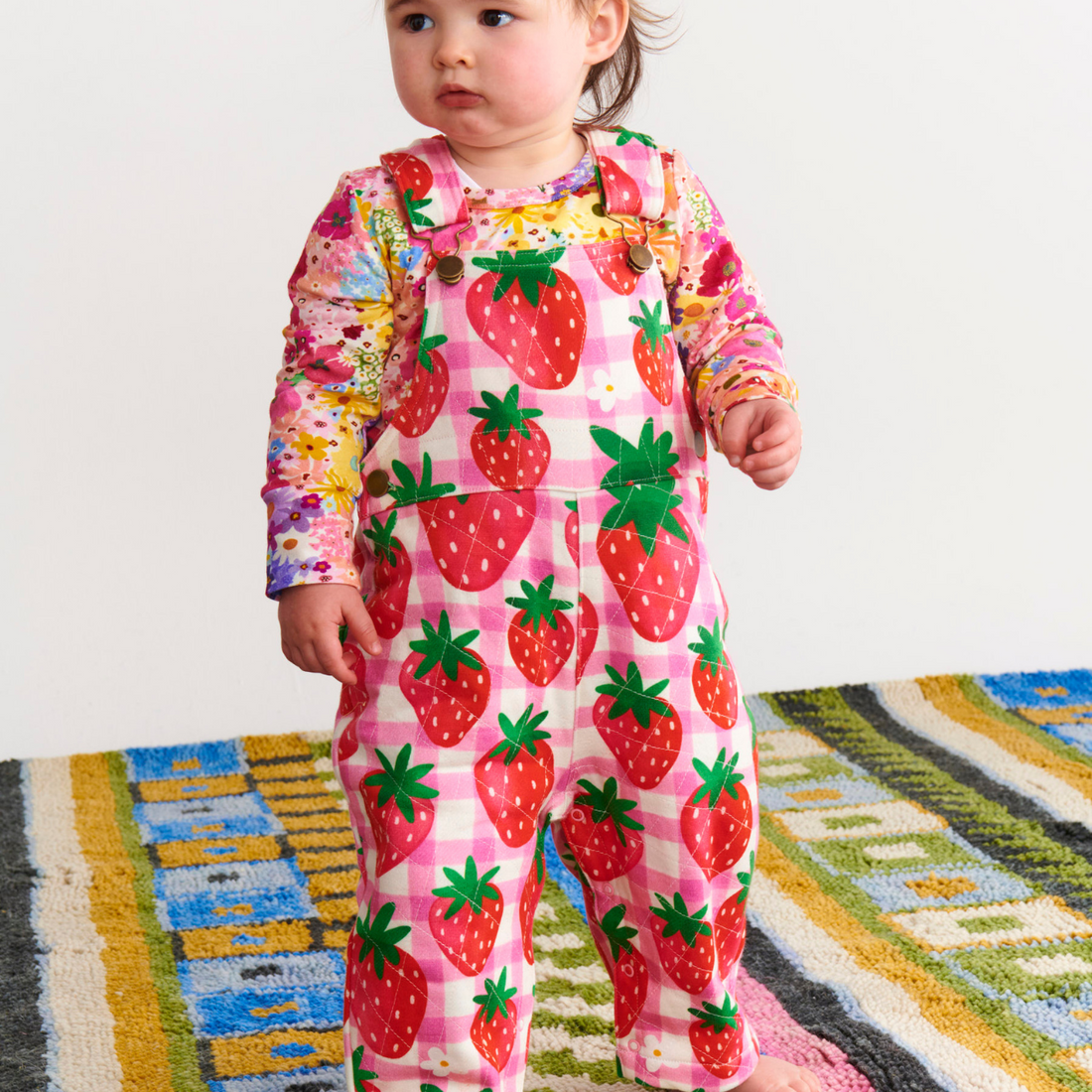 Organic Cotton Quilted Fleece Overalls - Strawberry Jam