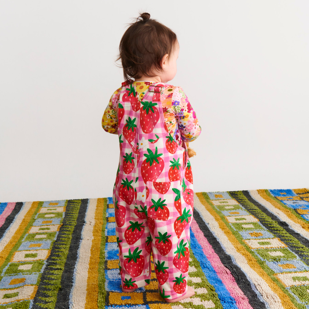 Organic Cotton Quilted Fleece Overalls - Strawberry Jam