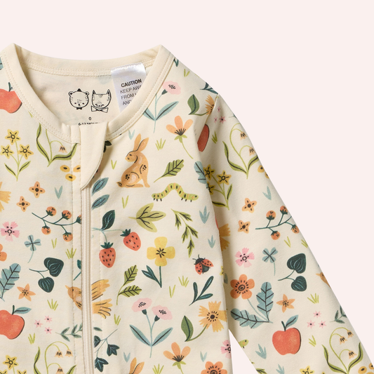 Organic Zipsuit with Feet - Summer Garden
