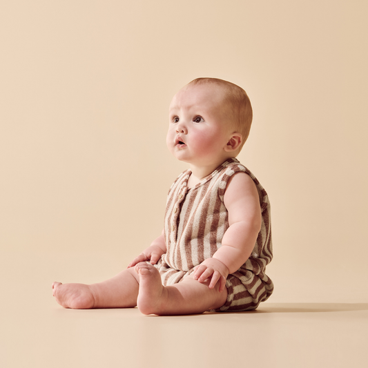 Organic Terry Growsuit - Cherry Cola Stripe