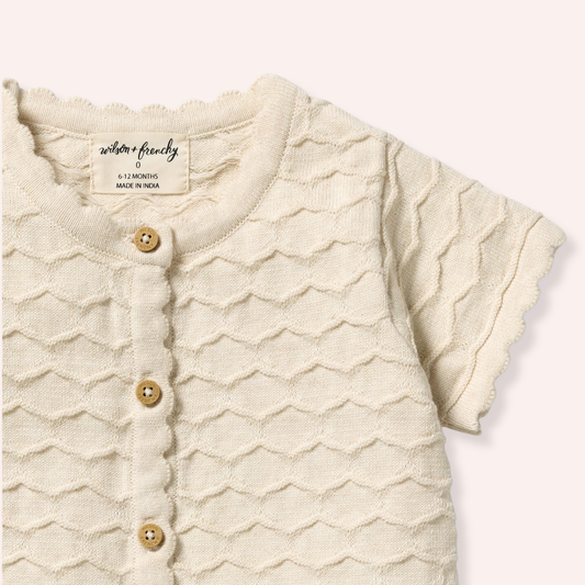 Organic Knitted Chevron Growsuit - Milk Cloud