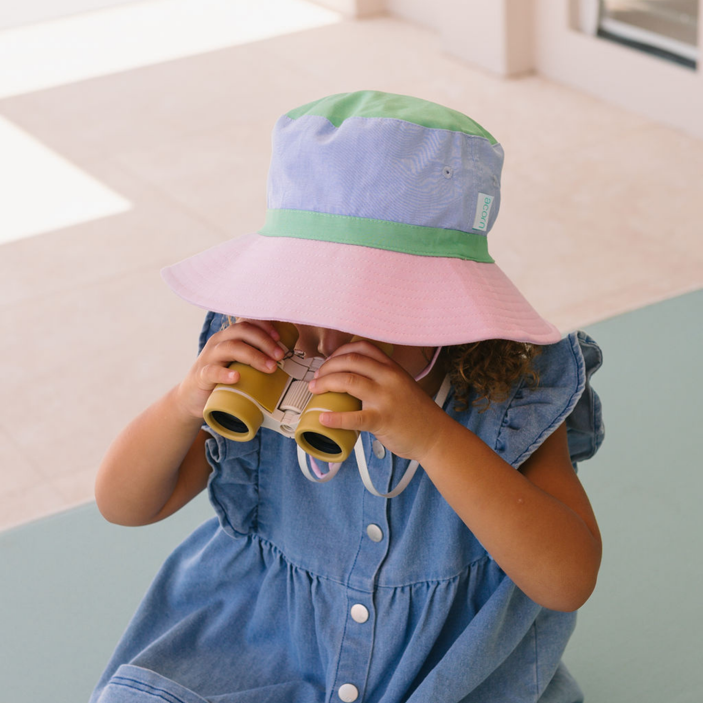 Colour Block Wide Brim Bucket Hat - Pink
