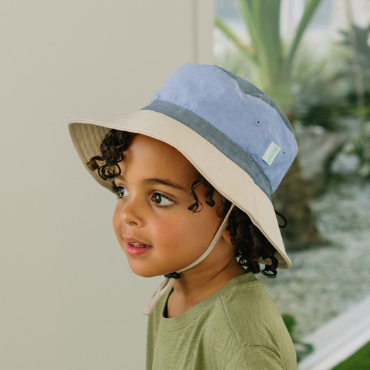 Colour Block Wide Brim Bucket Hat - Blue
