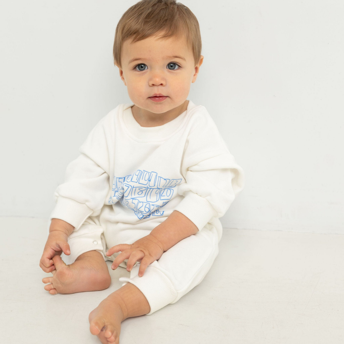 Parker Numbers Relaxed Romper - White/Blue