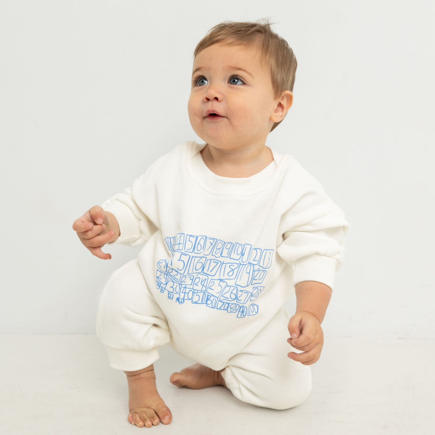 Parker Numbers Relaxed Romper - White/Blue