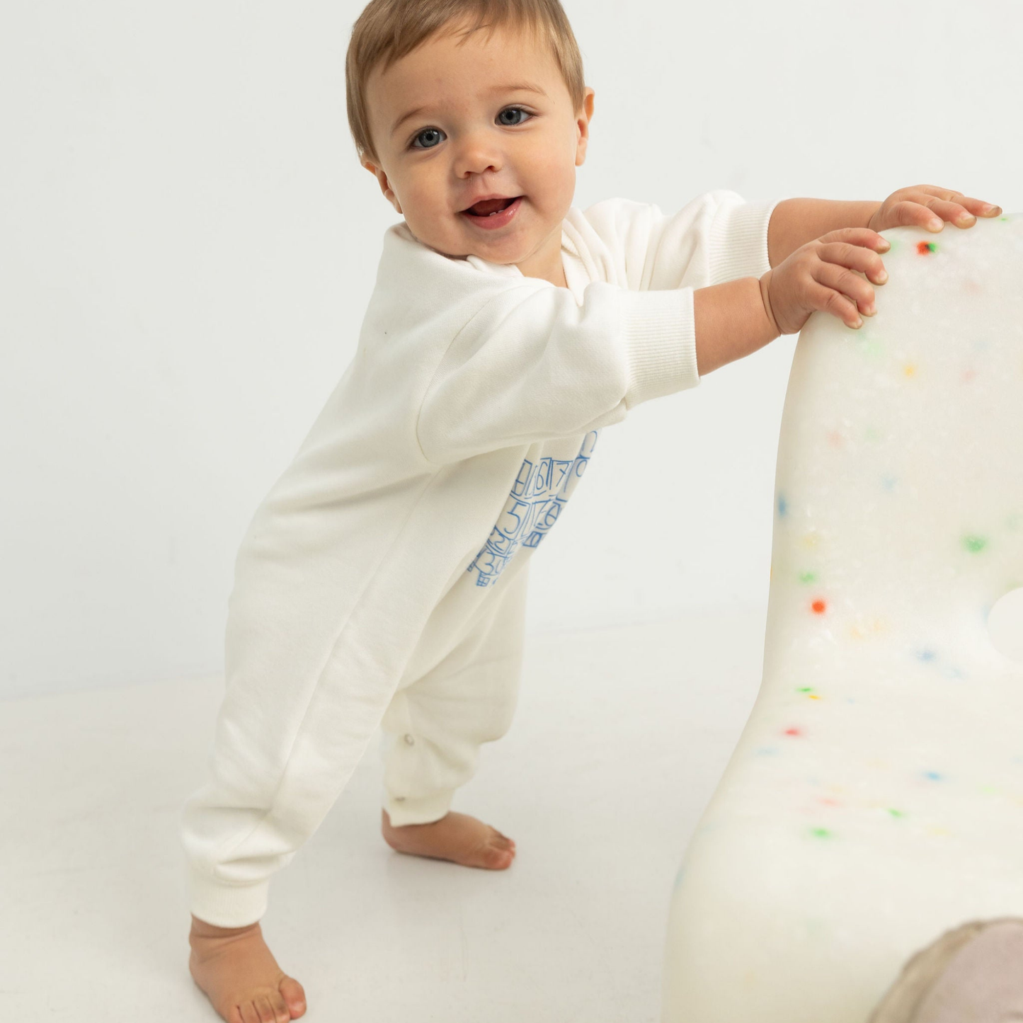 Parker Numbers Relaxed Romper - White/Blue