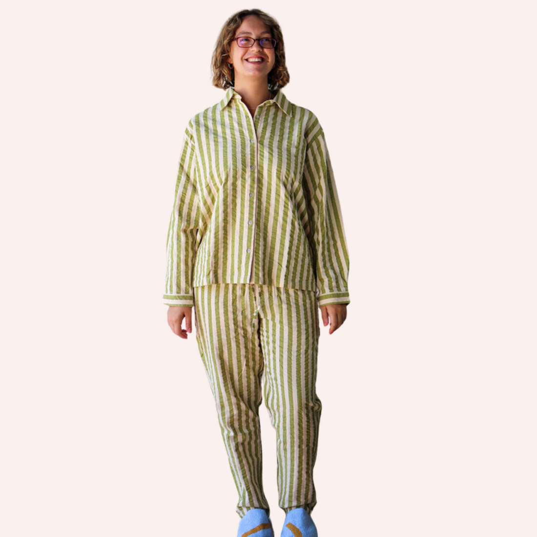Long Pyjama Set - Pistachio Seersucker