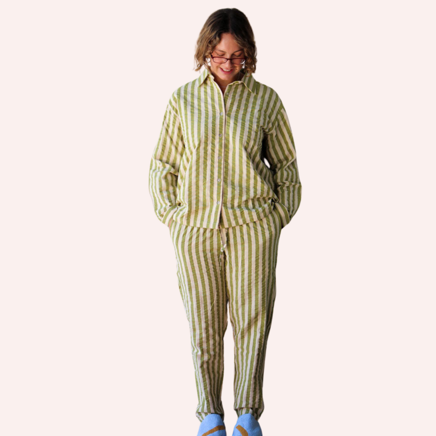 Long Pyjama Set - Pistachio Seersucker