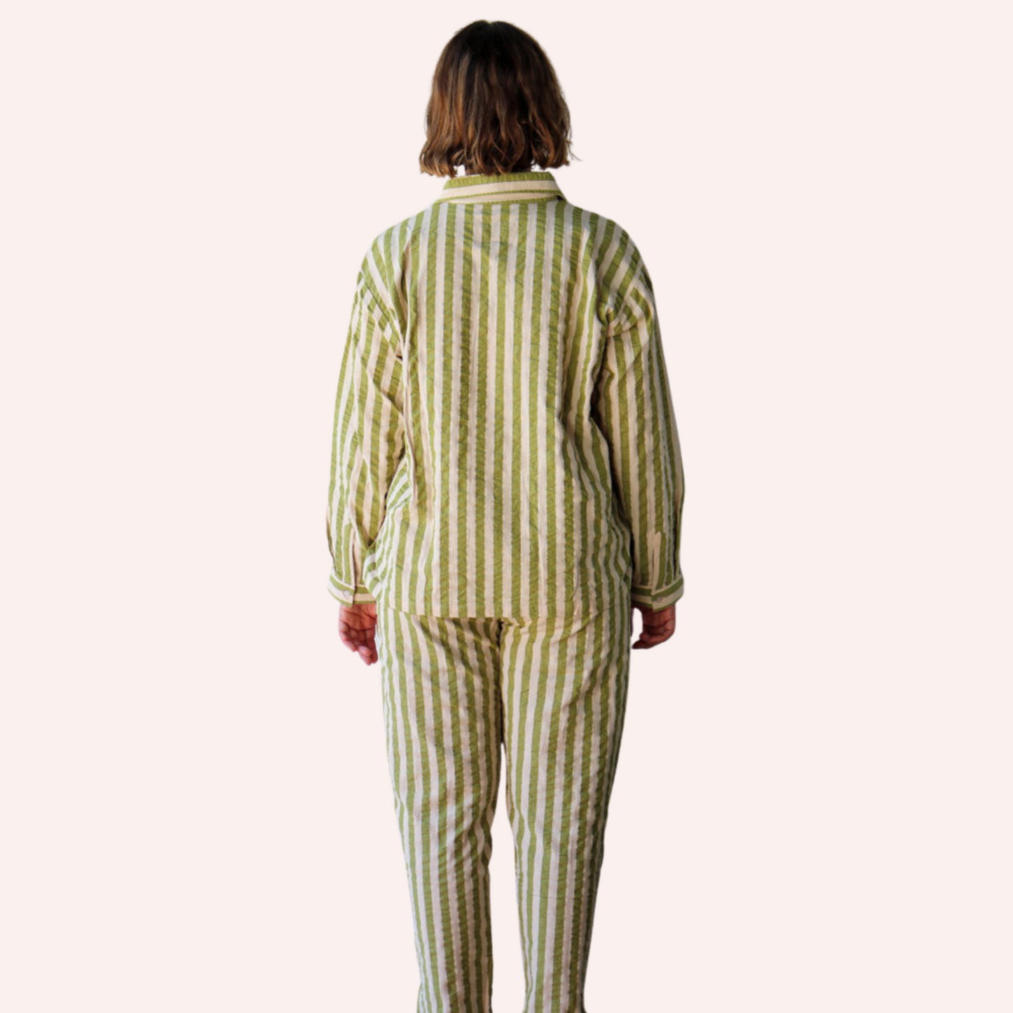Long Pyjama Set - Pistachio Seersucker