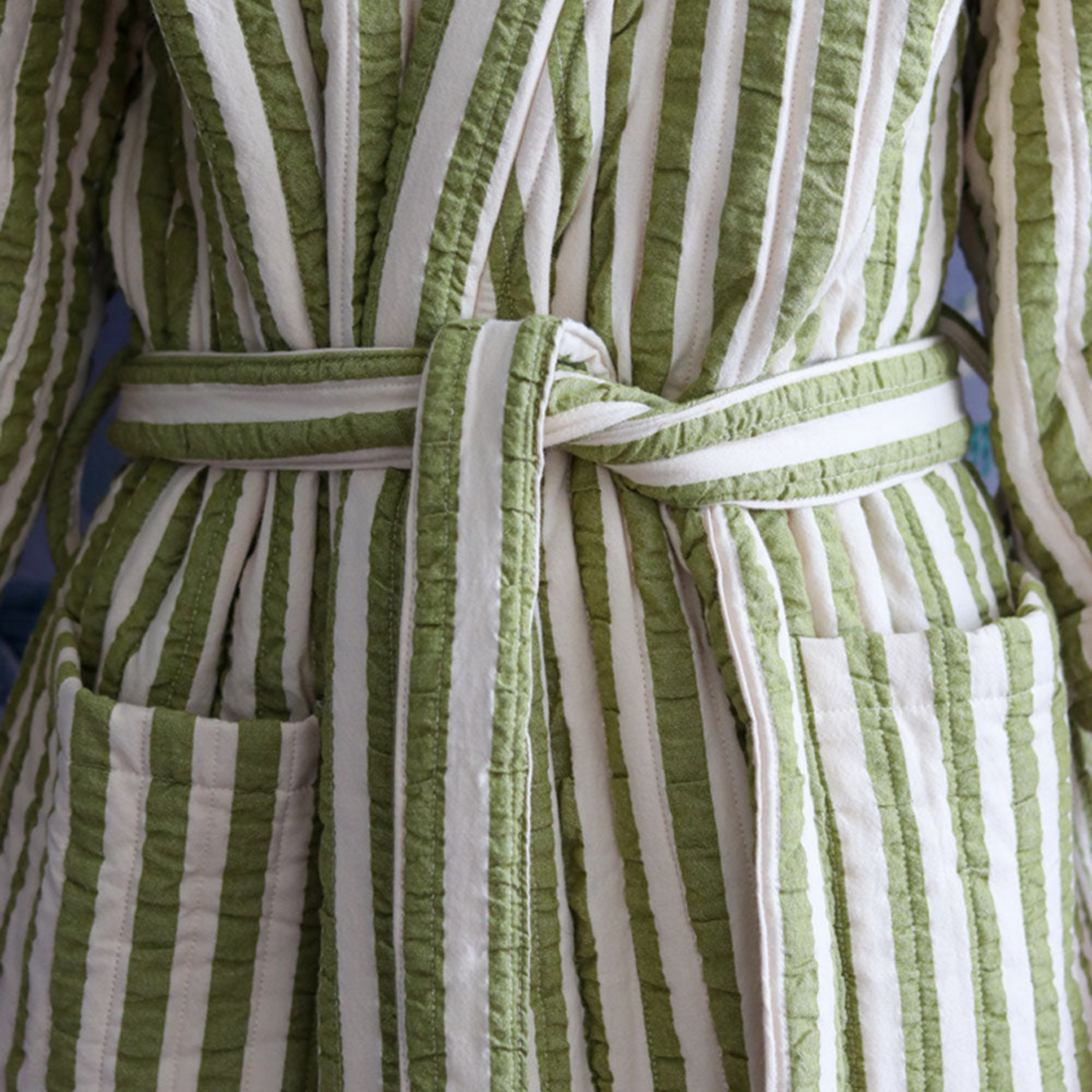 Quilted Robe - Pistachio Seersucker