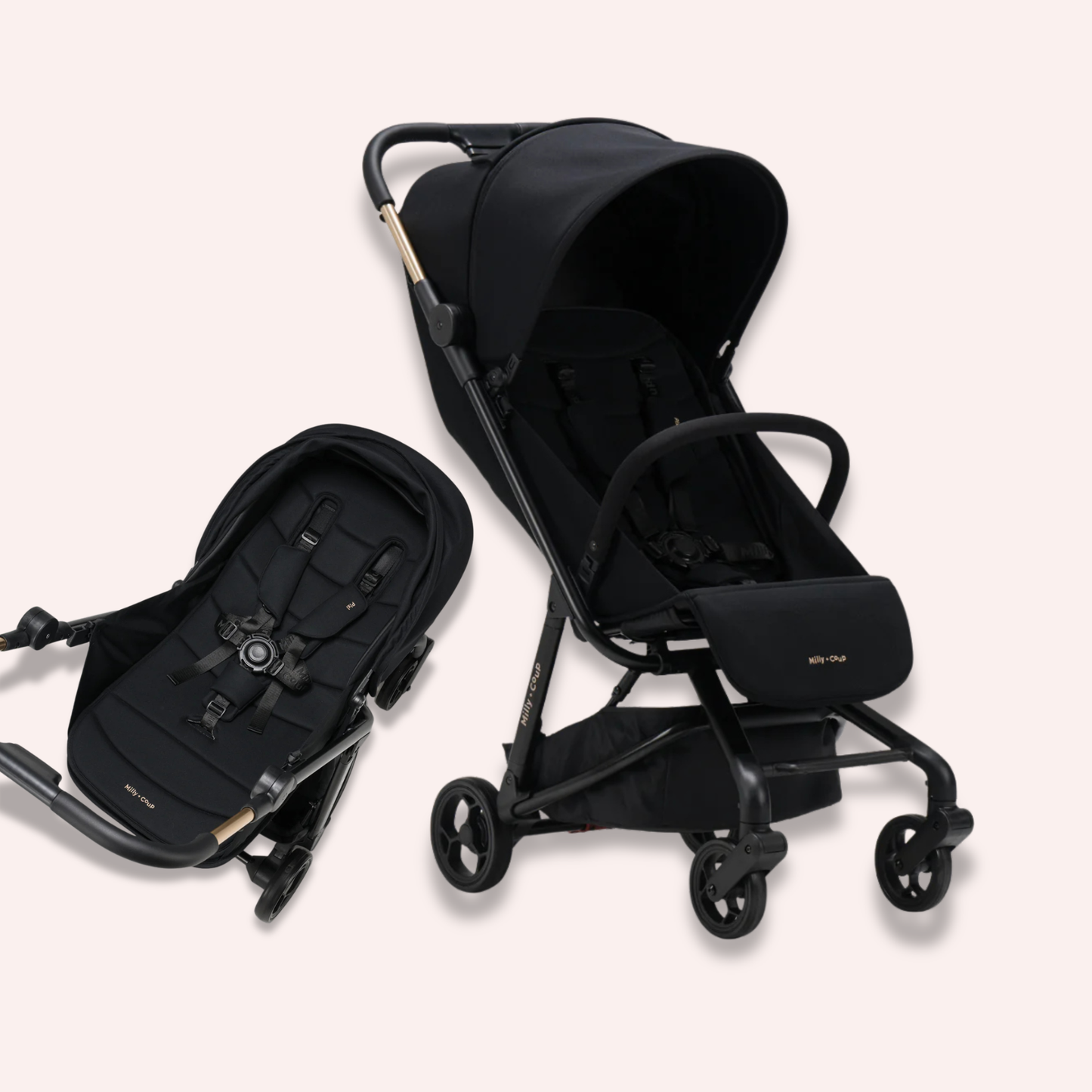 Milly and Coup Pixi Stroller & Parent Facing Newborn Pack - Black