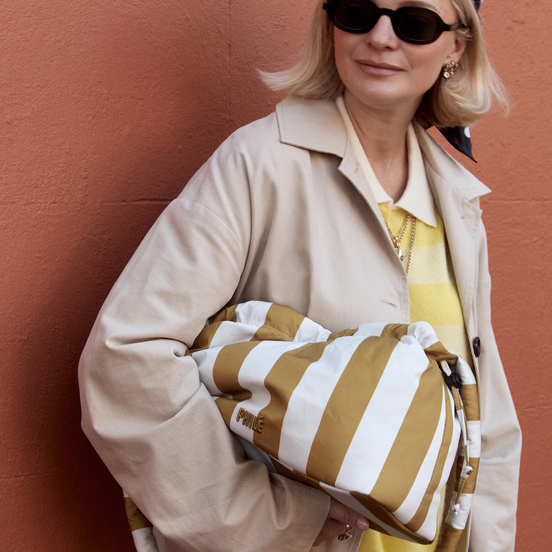 Pram Caddy - Gold Stripes
