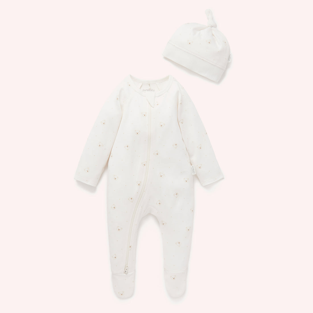 Zip Growsuit & Hat Set - Vanilla Bear