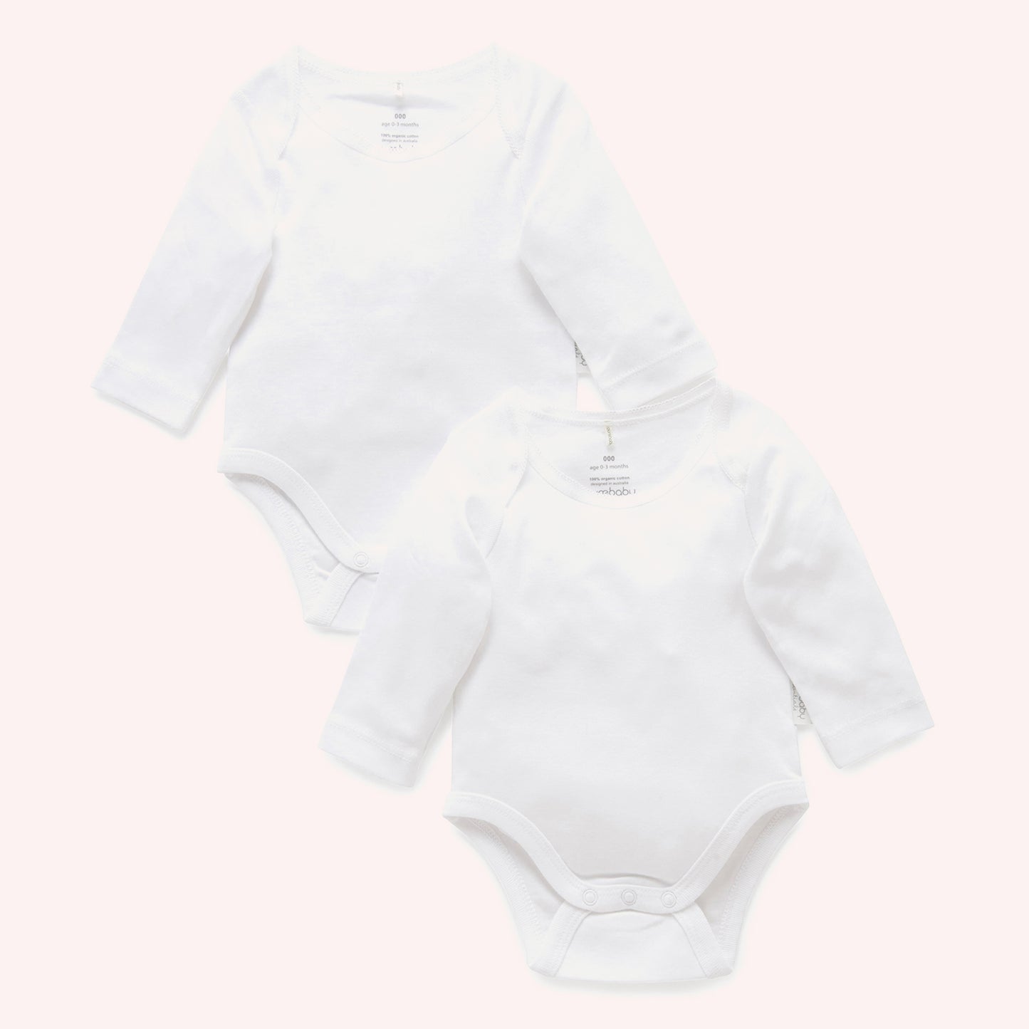 Easy Neck Long Sleeve Bodysuit 2PK - White