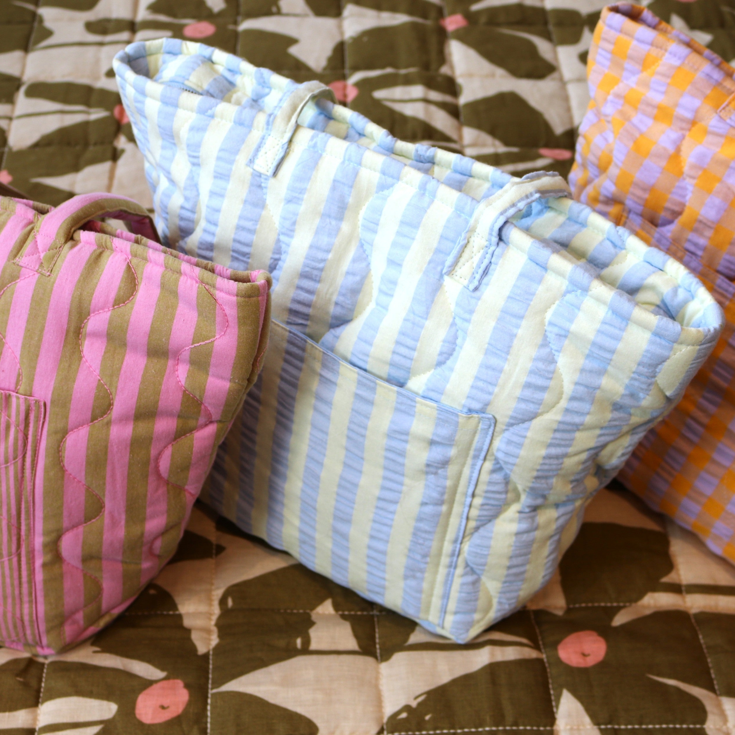 Quilted Bag - Butter Blue Seersucker