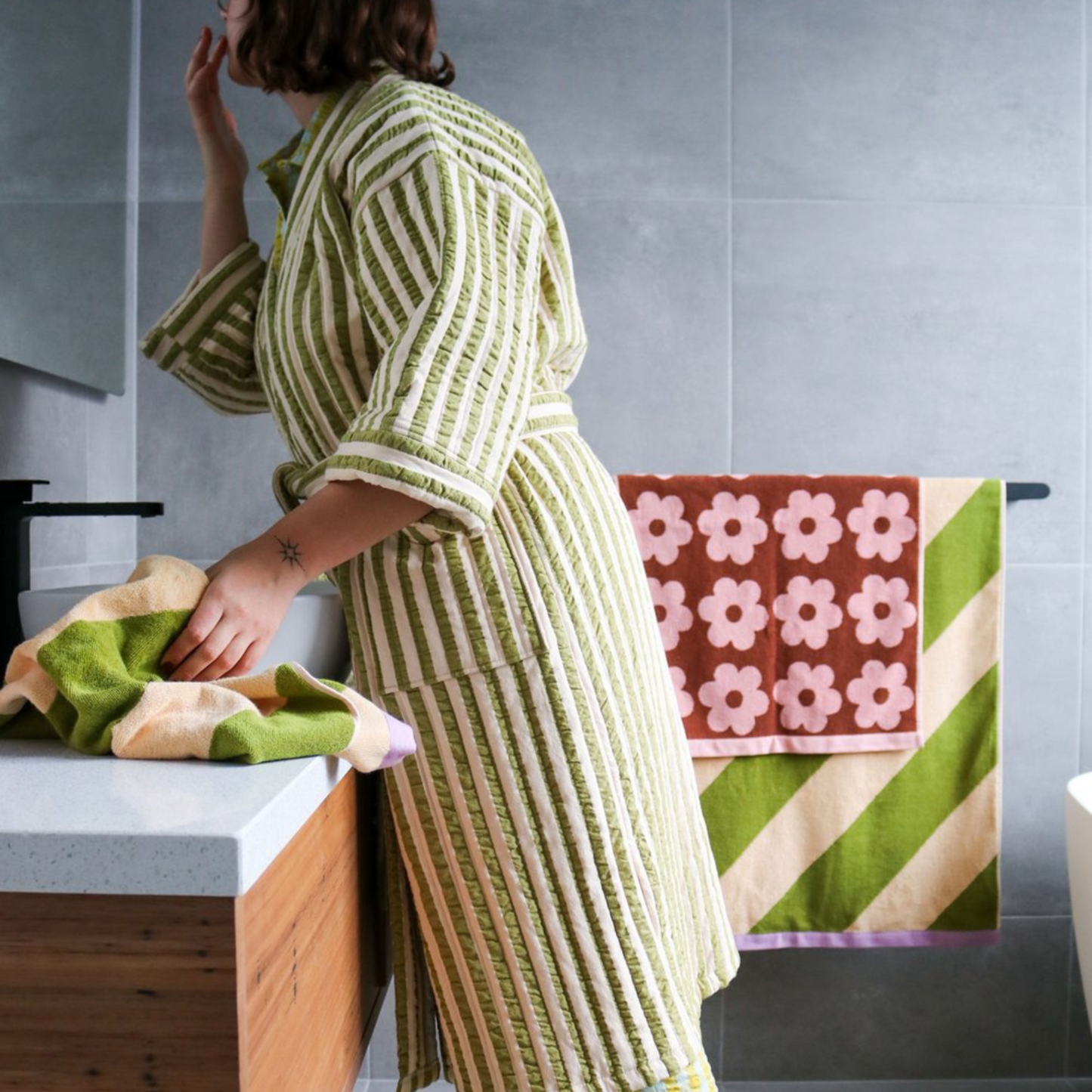 Quilted Robe - Pistachio Seersucker