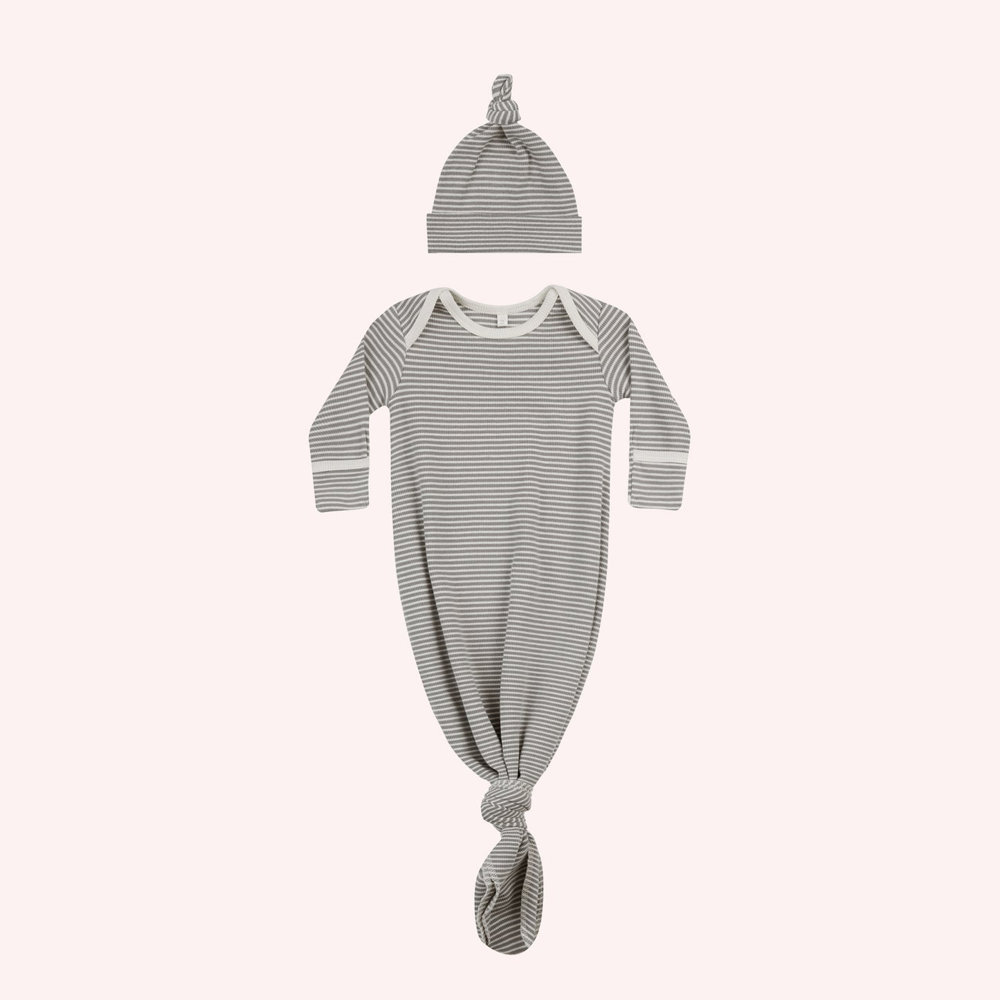 Knotted Baby Gown + Hat Set - Lagoon Micro Stripe