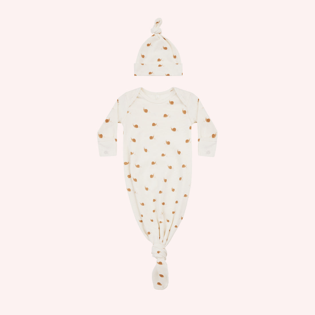 Knotted Baby Gown + Hat Set - Snails