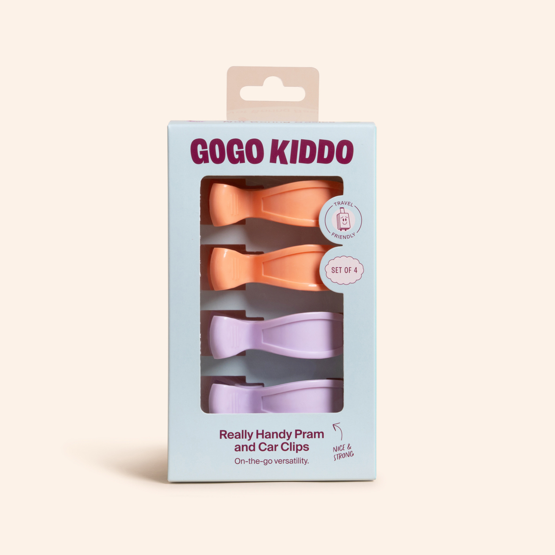 Really Handy Pram and Car Clips 4-Pack - Lilac/Peach