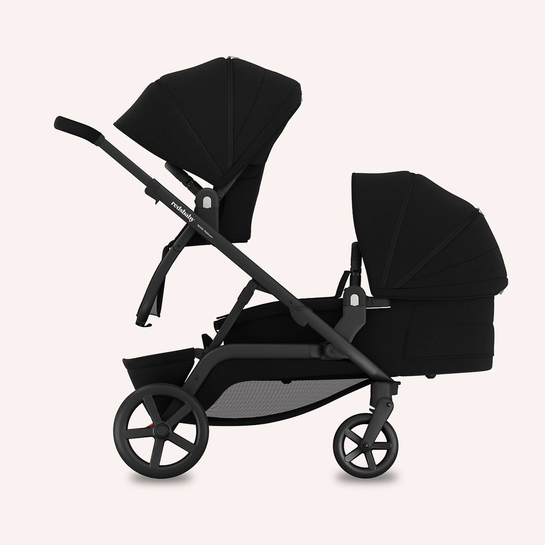 Redsbaby NUVO Double Pram - Platinum Black Twill