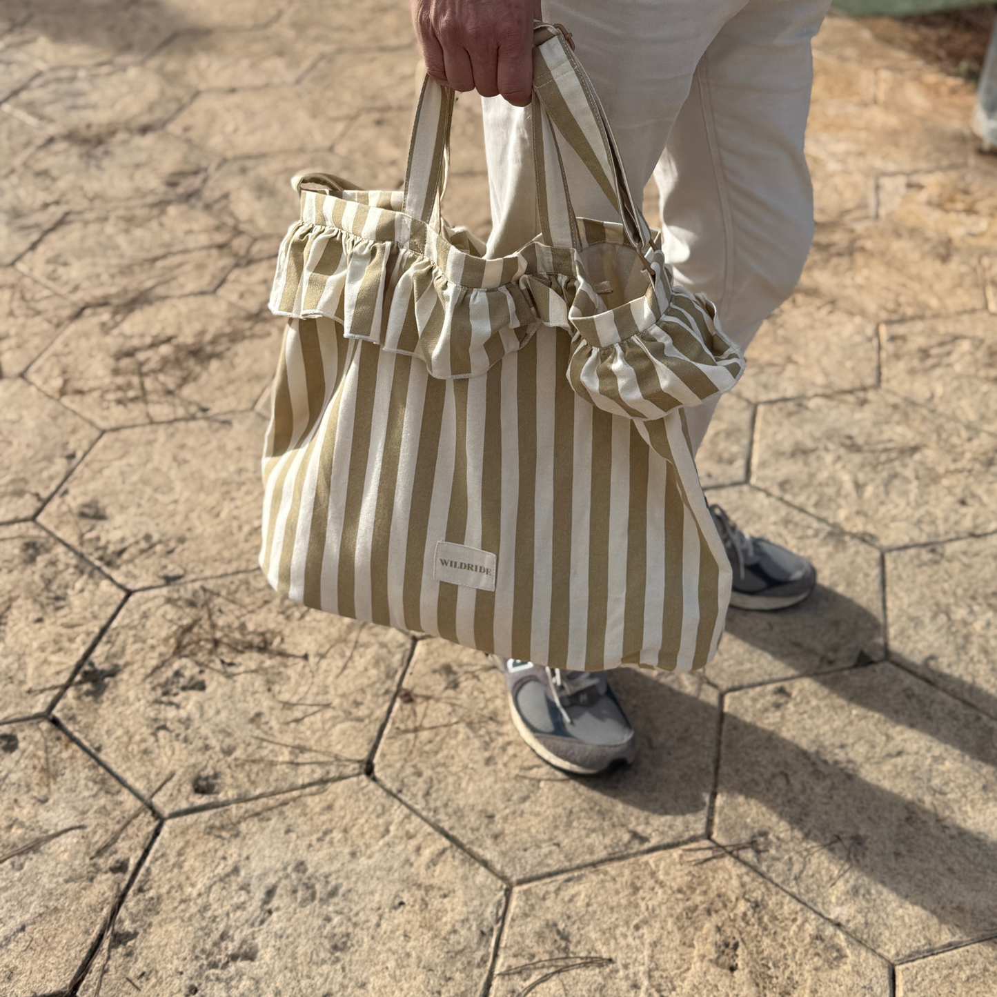 Ruffle Shoulder Bag - Beige Stripe