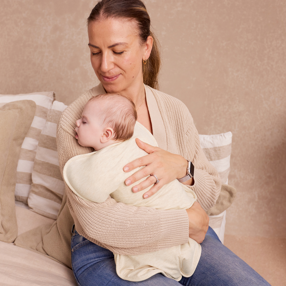 Stage 1 Swaddle Up - 2.5 TOG - Quilted Stretch Cotton - Oatmeal Bees