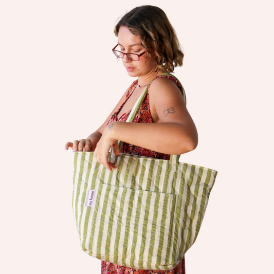 Quilted Bag - Pistachio Seersucker Stripe