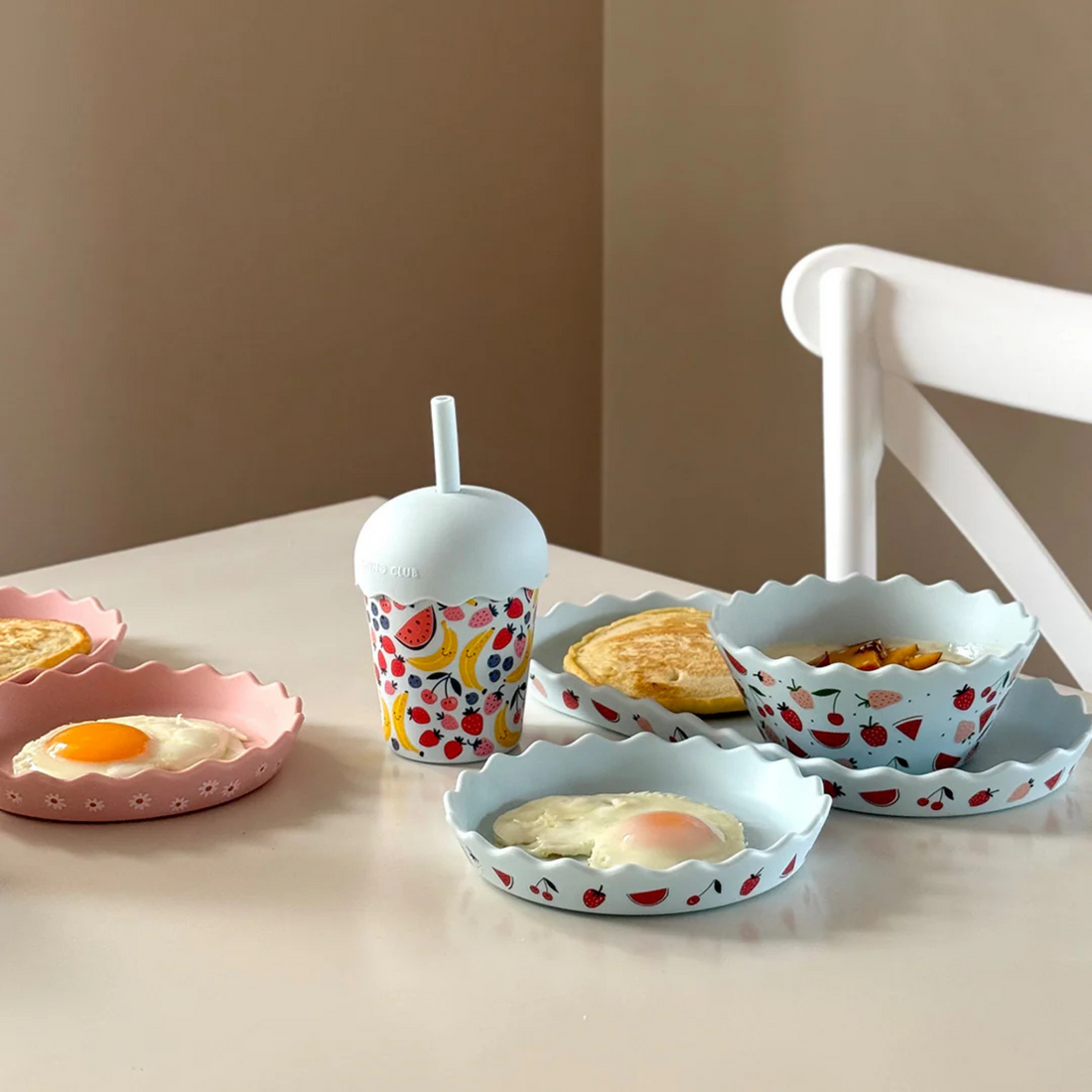 Silicone Bowl and Plate Set - Blue Fruits