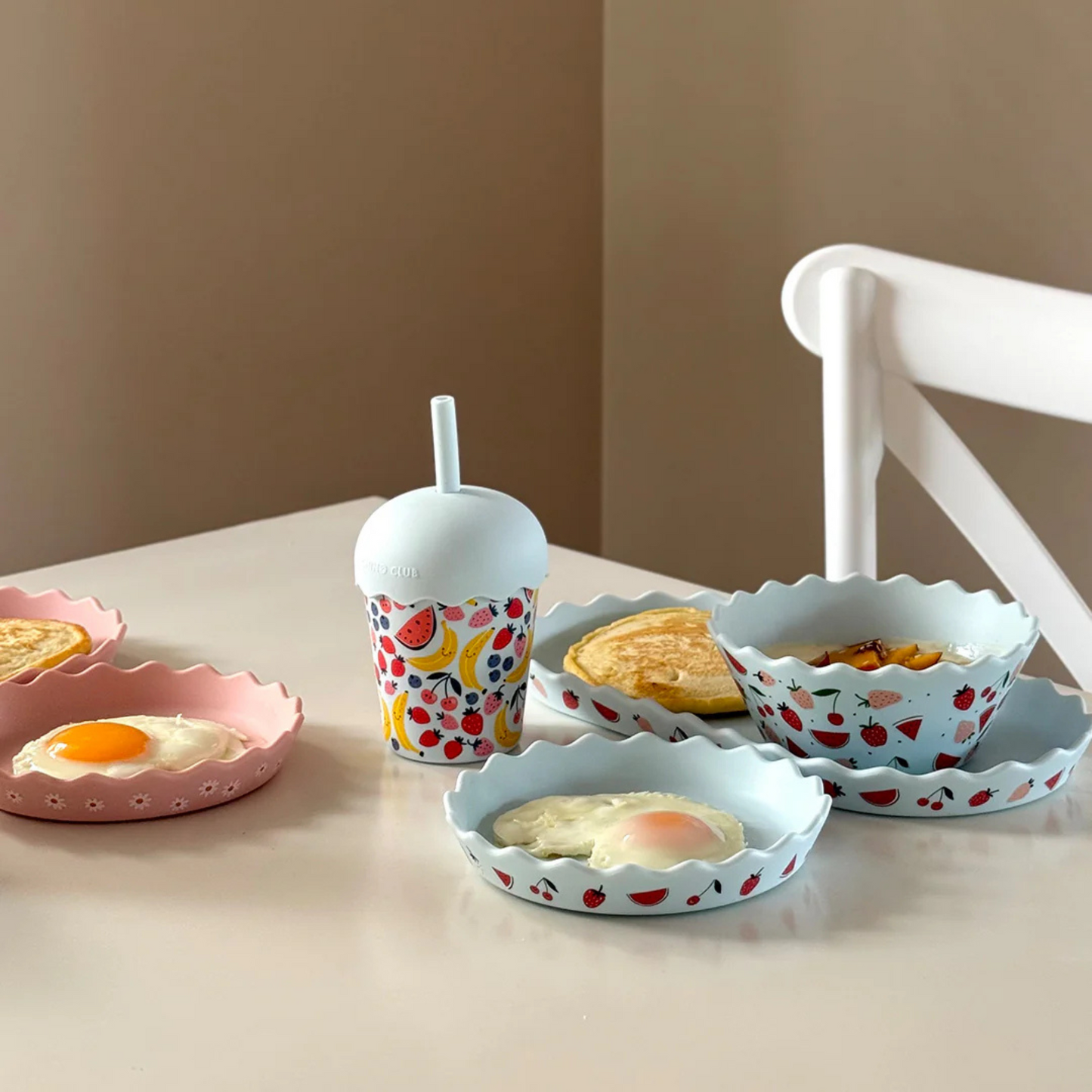 Silicone Bowl and Plate Set - Blue Fruits