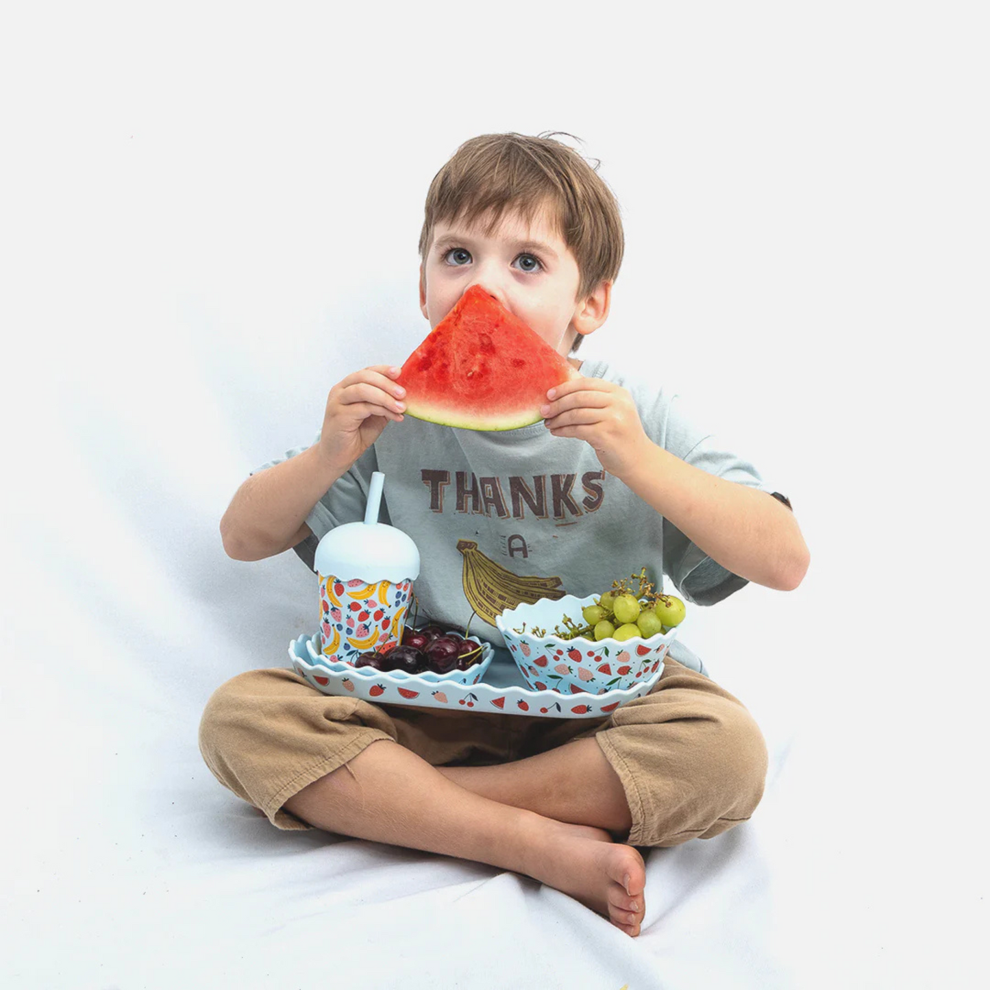 Silicone Bowl and Plate Set - Blue Fruits