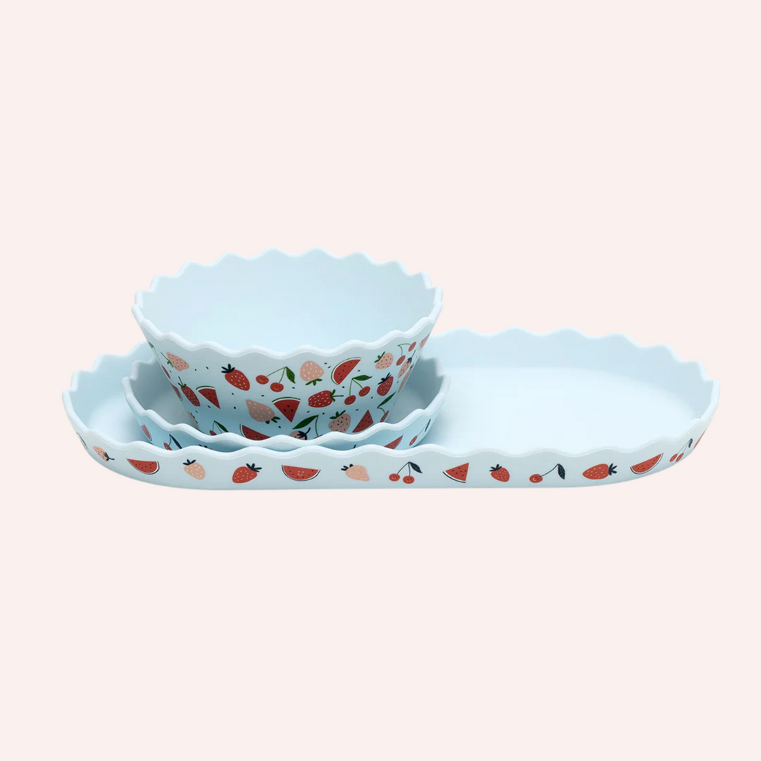 Silicone Bowl and Plate Set - Blue Fruits