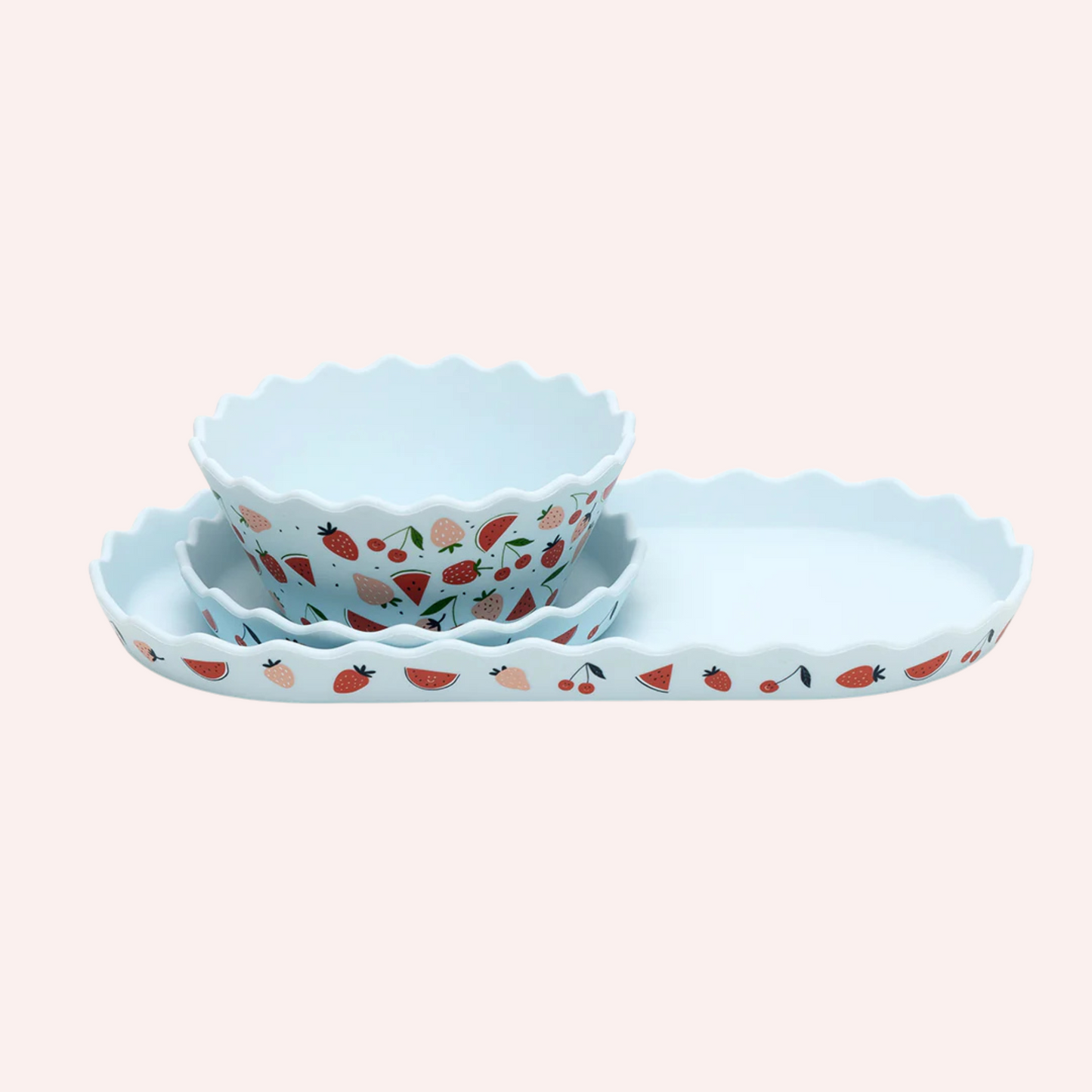 Silicone Bowl and Plate Set - Blue Fruits