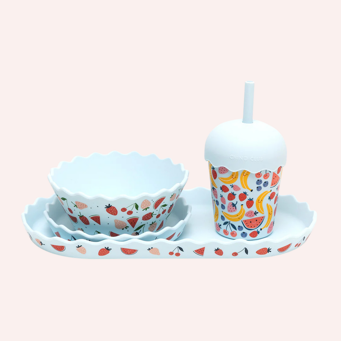 Silicone Bowl and Plate Set - Blue Fruits
