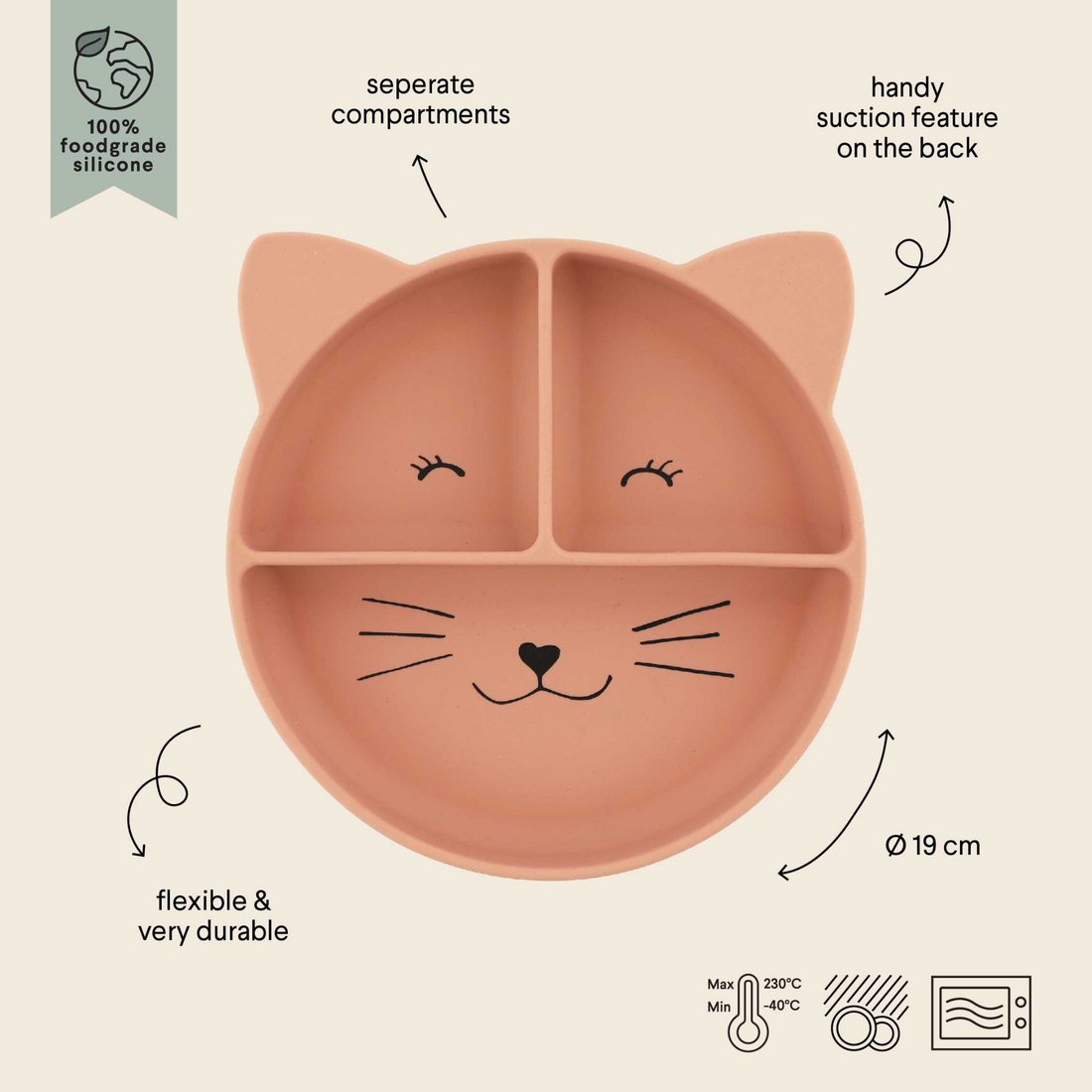 Silicone Divided Suction Plate - Mrs. Cat