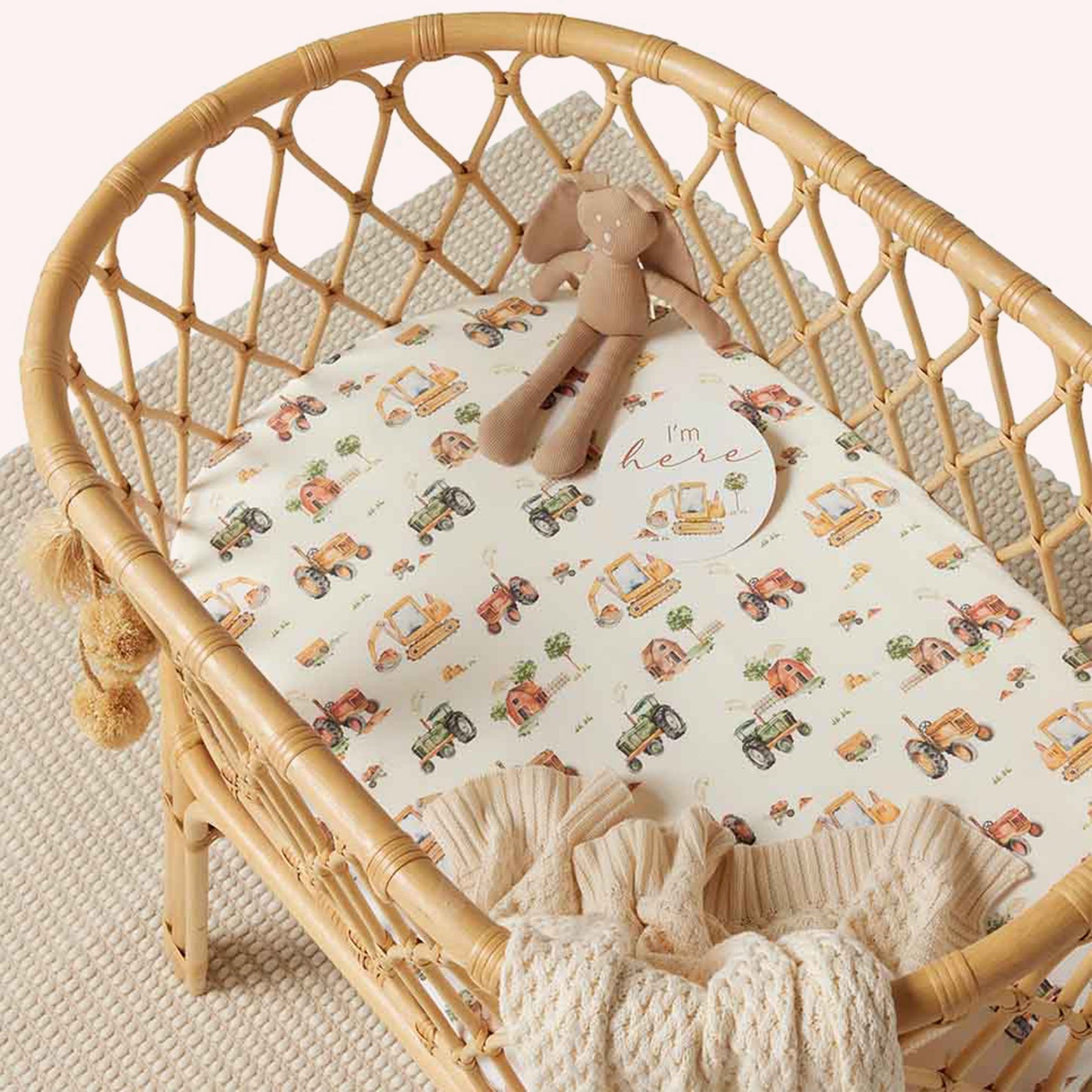 Organic Cotton Bassinet Sheet - Diggers & Tractors