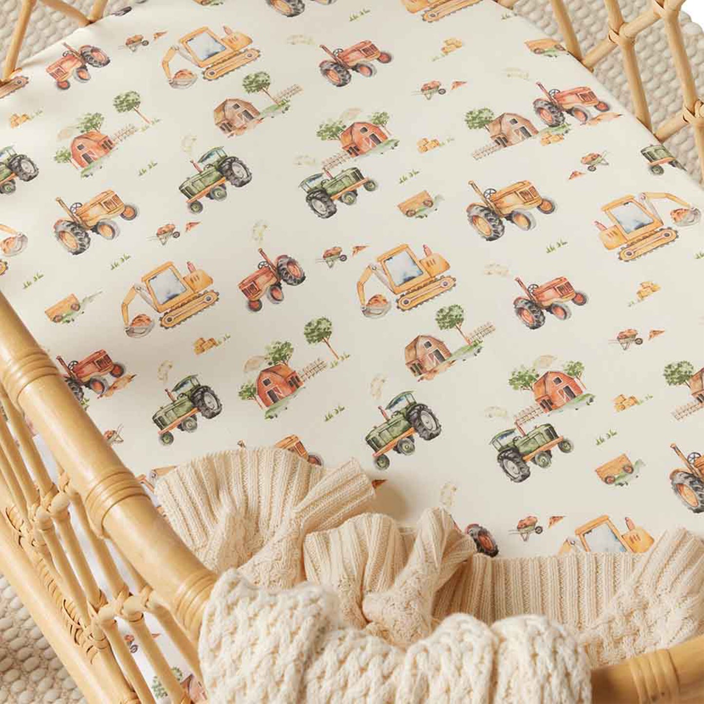 Organic Cotton Bassinet Sheet - Diggers & Tractors