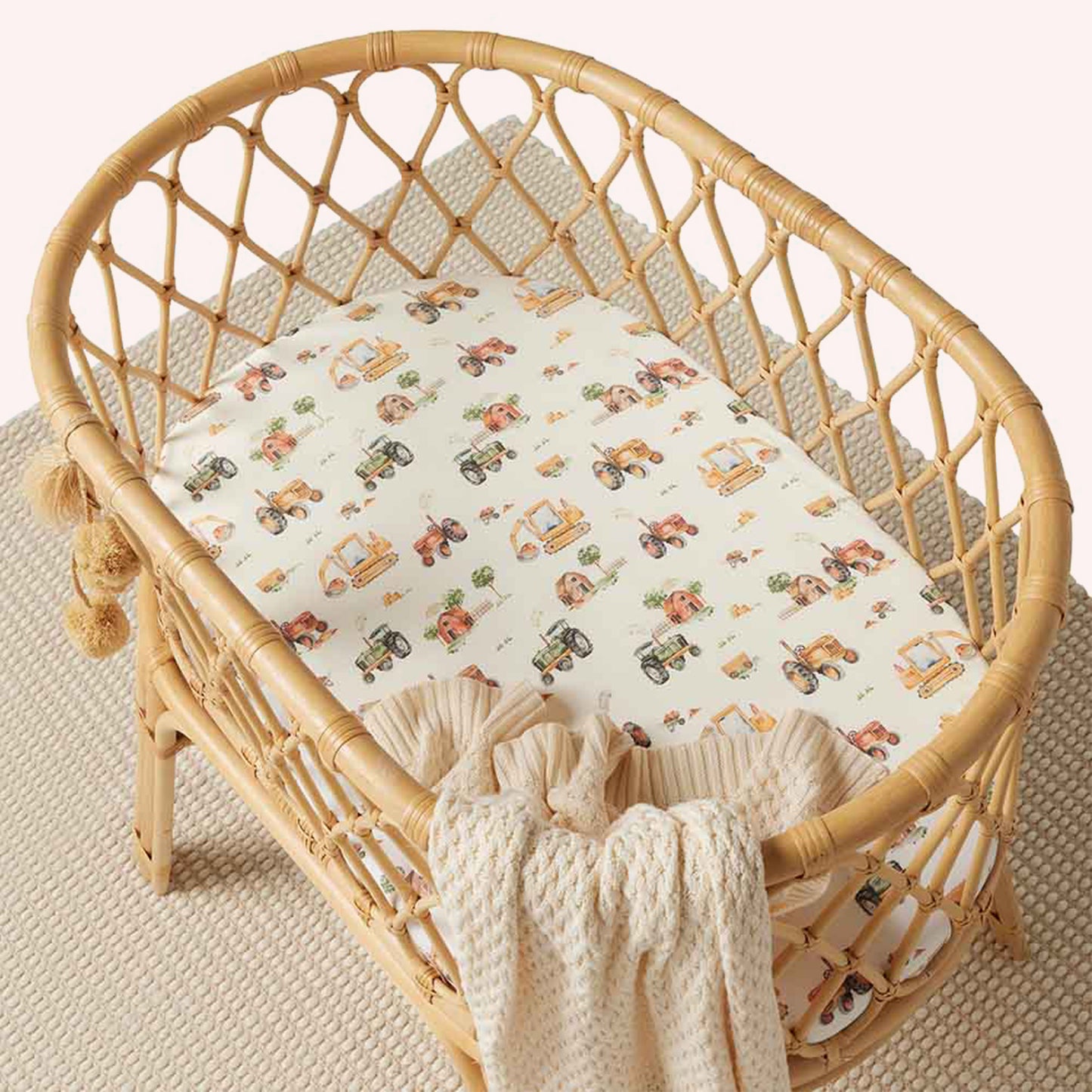 Organic Cotton Bassinet Sheet - Diggers & Tractors