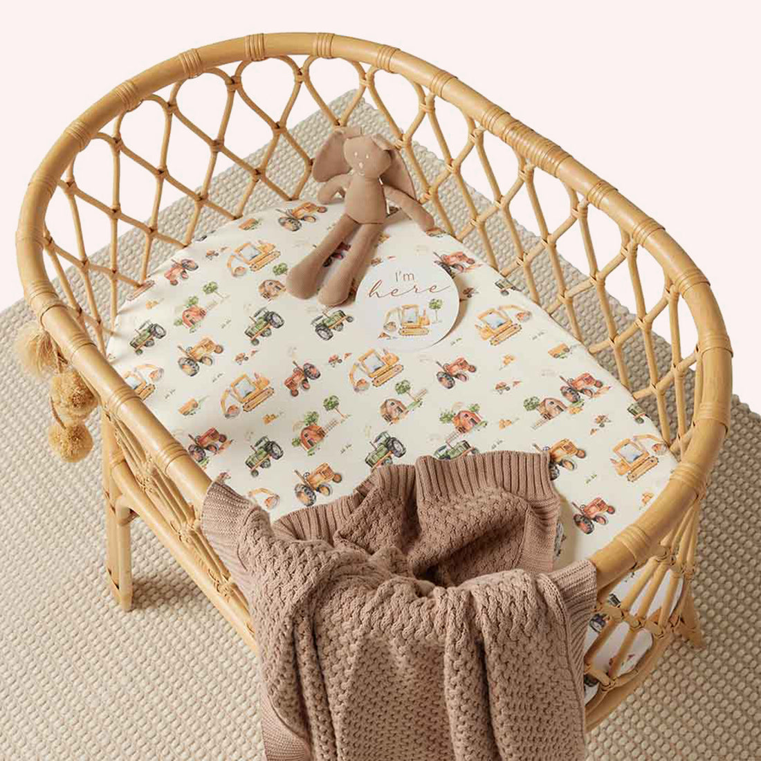 Organic Cotton Bassinet Sheet - Diggers & Tractors