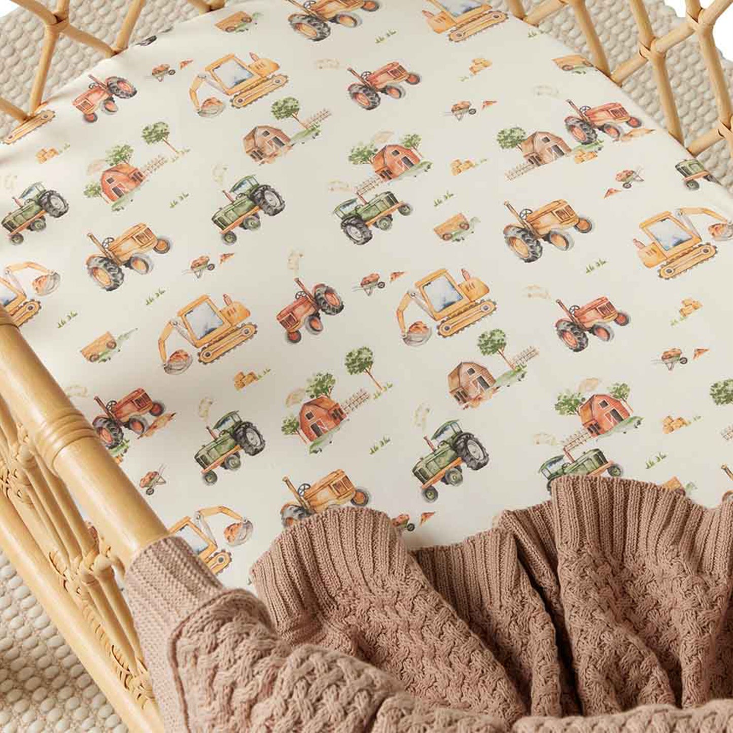 Organic Cotton Bassinet Sheet - Diggers & Tractors