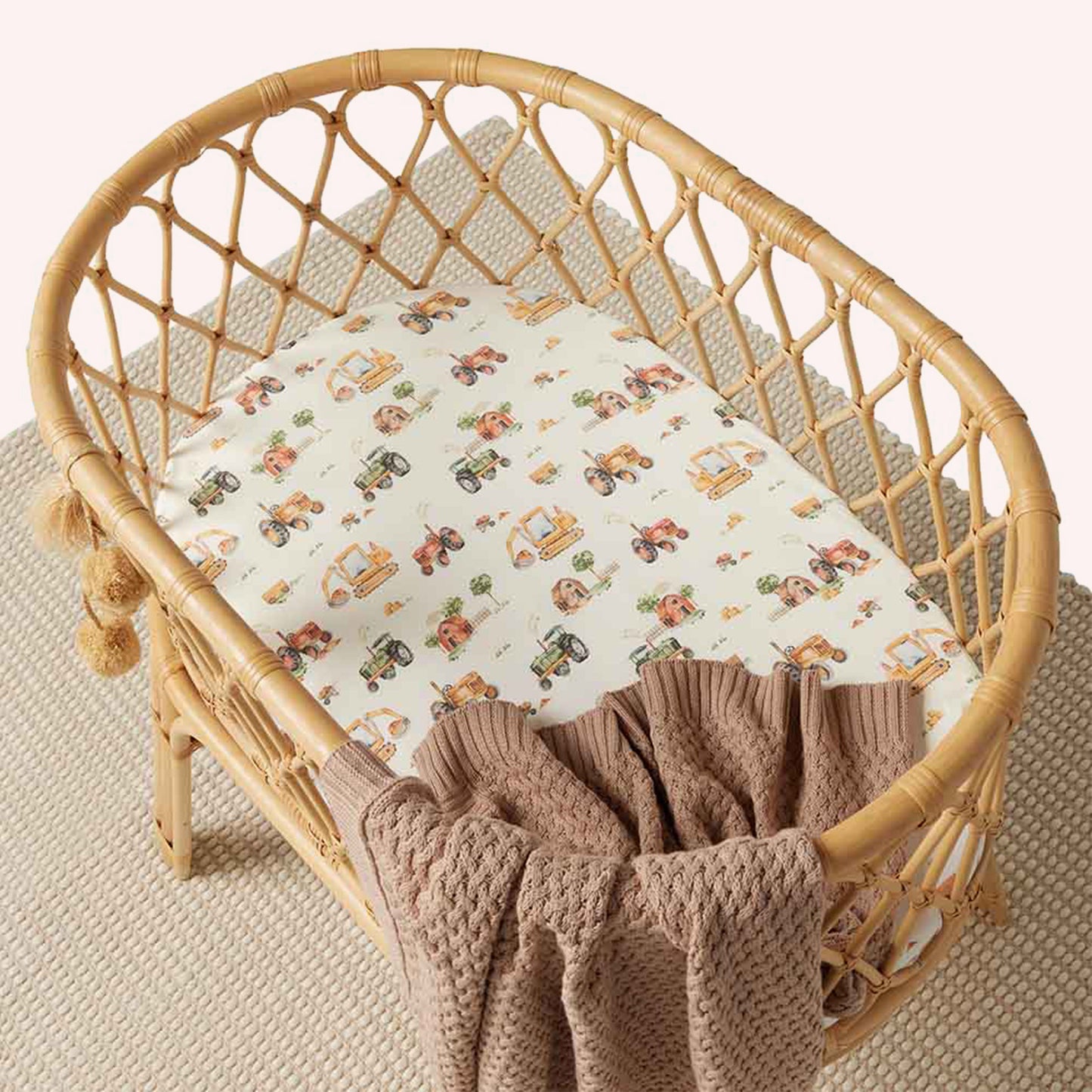 Organic Cotton Bassinet Sheet - Diggers & Tractors