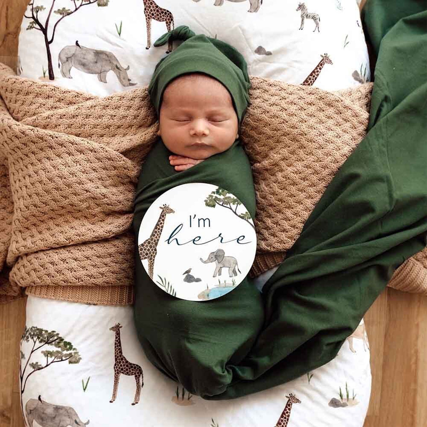 Baby Jersey Wrap & Beanie Set - Olive