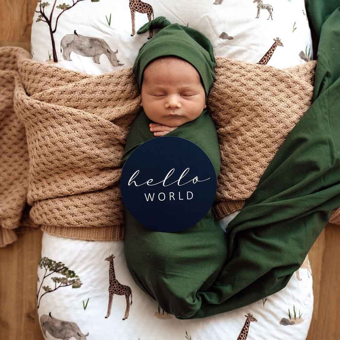 Baby Jersey Wrap & Beanie Set - Olive