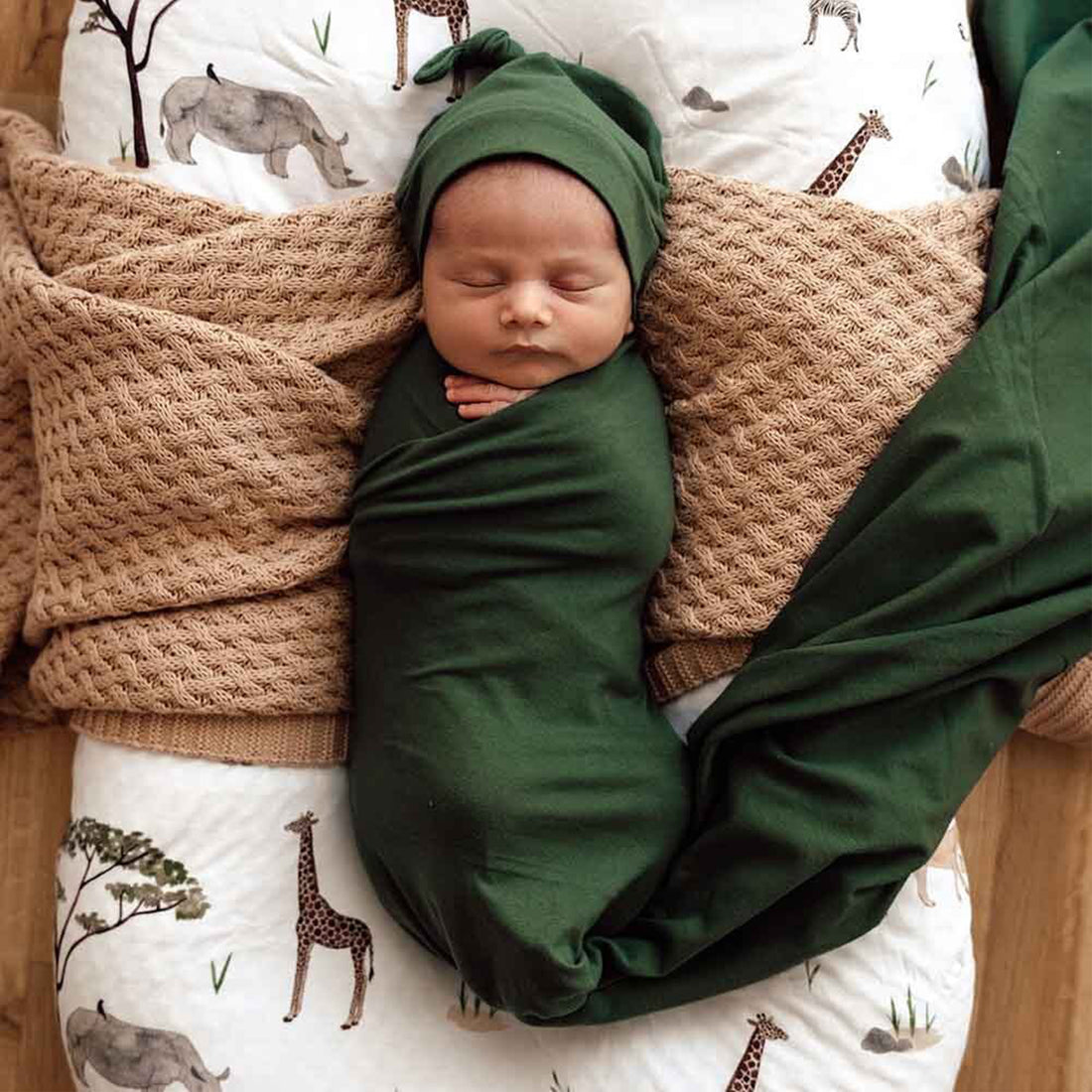 Baby Jersey Wrap & Beanie Set - Olive