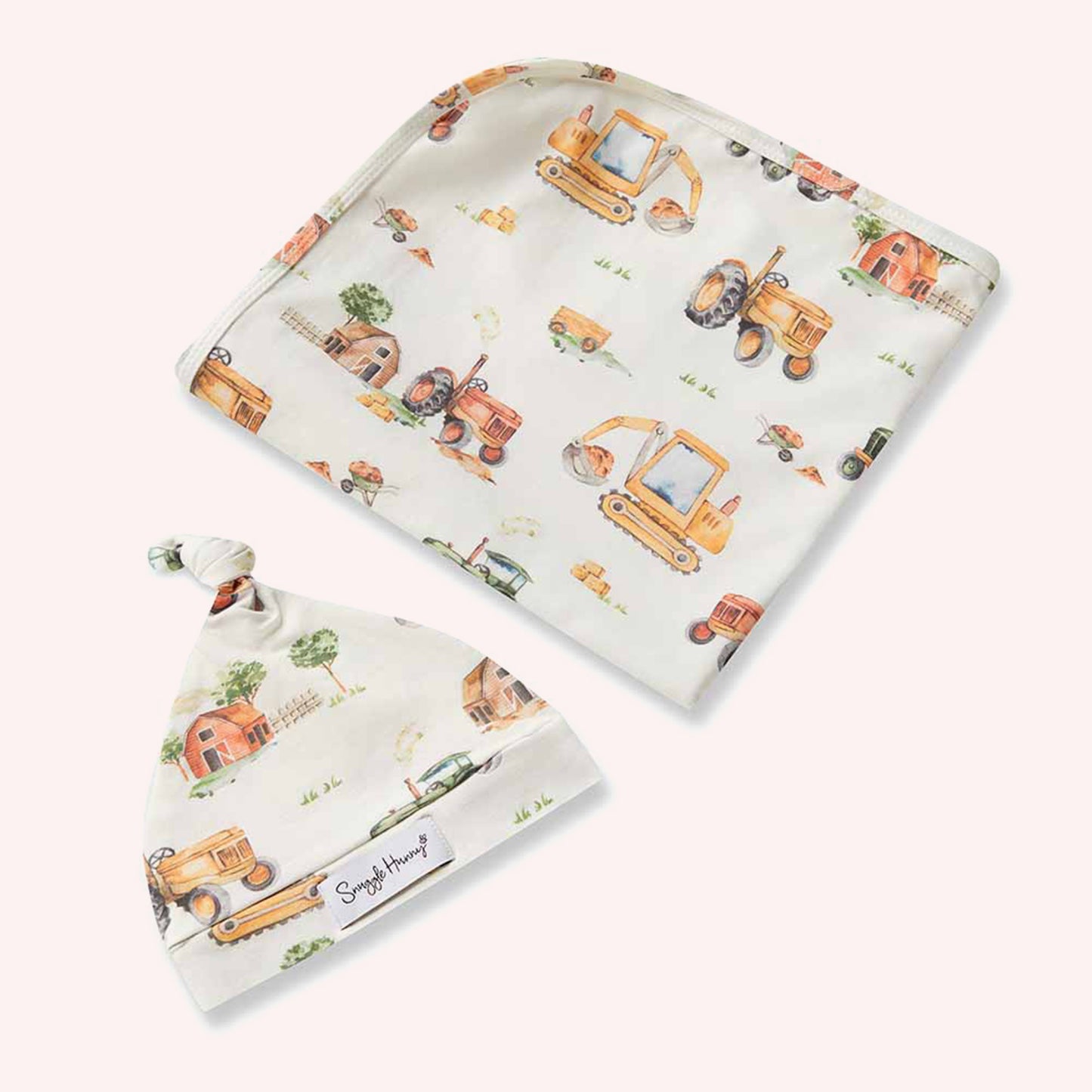 Baby Jersey Wrap & Beanie Set - Diggers & Tractors