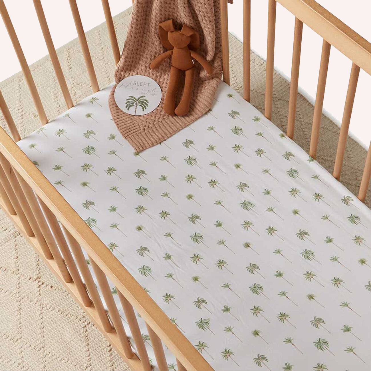 Fitted Cot Sheet - Green Palm