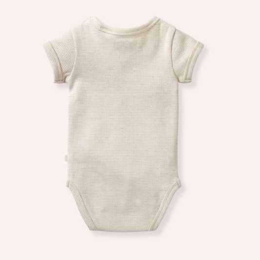 Organic Stripe Rib Bodysuit - Oatmeal