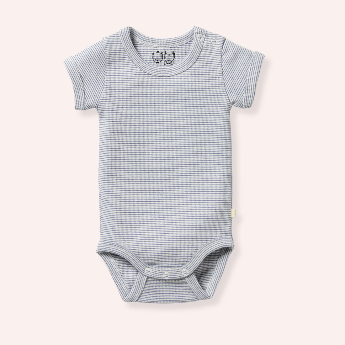 Organic Stripe Rib Bodysuit - Rain Drop