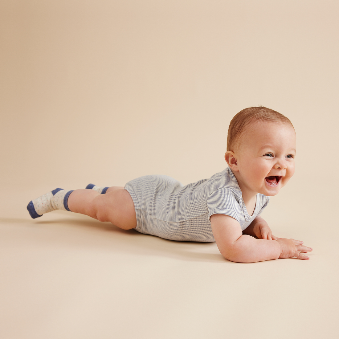 Organic Stripe Rib Bodysuit - Rain Drop
